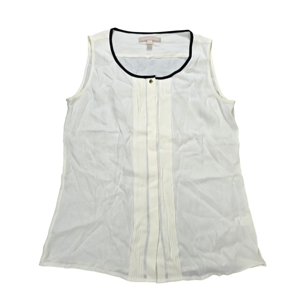 Banana Republic Sleeveless Pleated Blouse Women's Size XS Ivory Black Trim